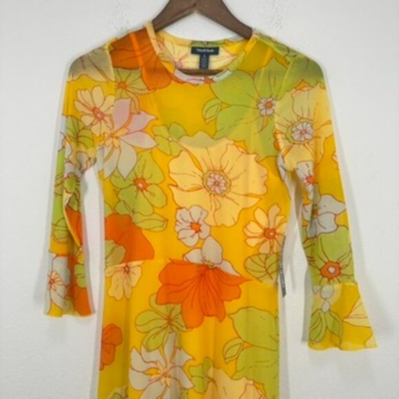 Modcloth Retro Tropicana Isle Mesh Midi Dress Yellow Orange 70s Womens Small NWT - Picture 4 of 9